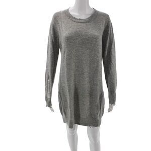 Enza Costa Womens Wool Distressed Detail Long Sleeve Sweater Dress Gray Size M